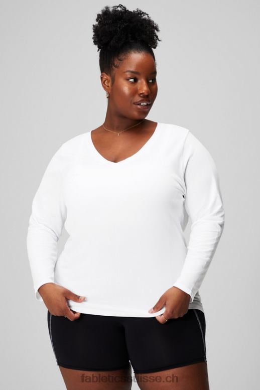 femmes haut à manches longues en plumes B0B6R2578 blanc classique Fabletics