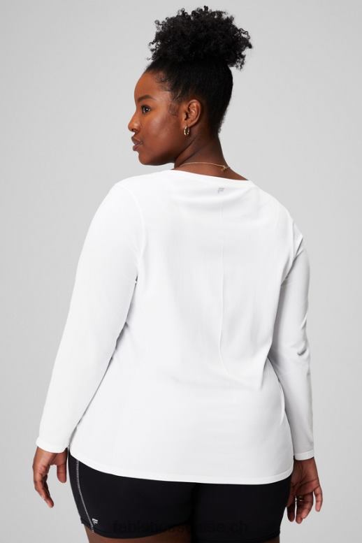 femmes haut à manches longues en plumes B0B6R2578 blanc classique Fabletics