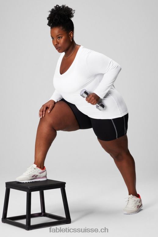 femmes haut à manches longues en plumes B0B6R2578 blanc classique Fabletics