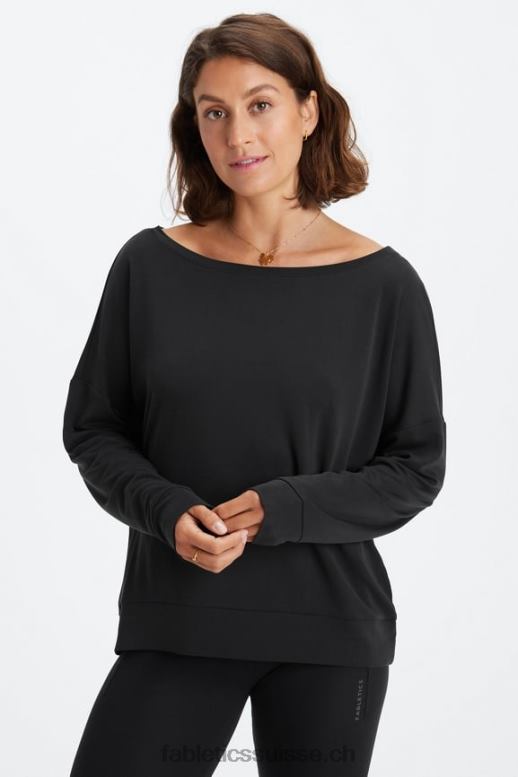 femmes pull à encolure bateau en maille éco-élégante B0B6R2436 noir Fabletics