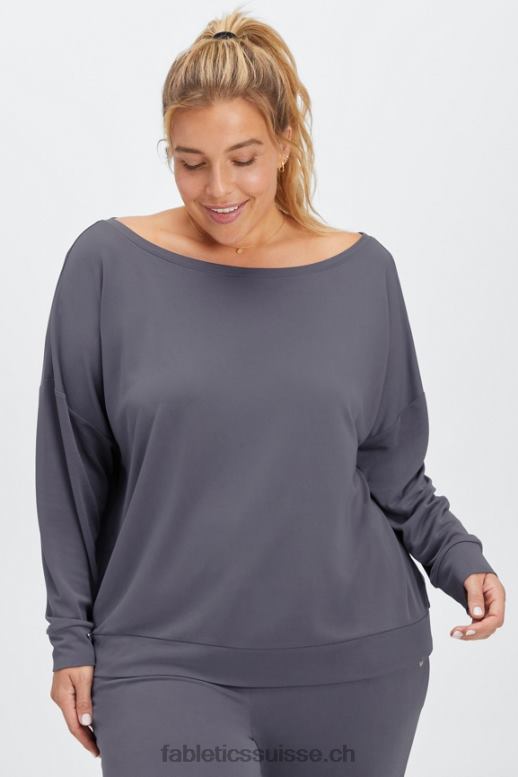 femmes pull à encolure bateau en maille éco-élégante B0B6R2438 étain Fabletics