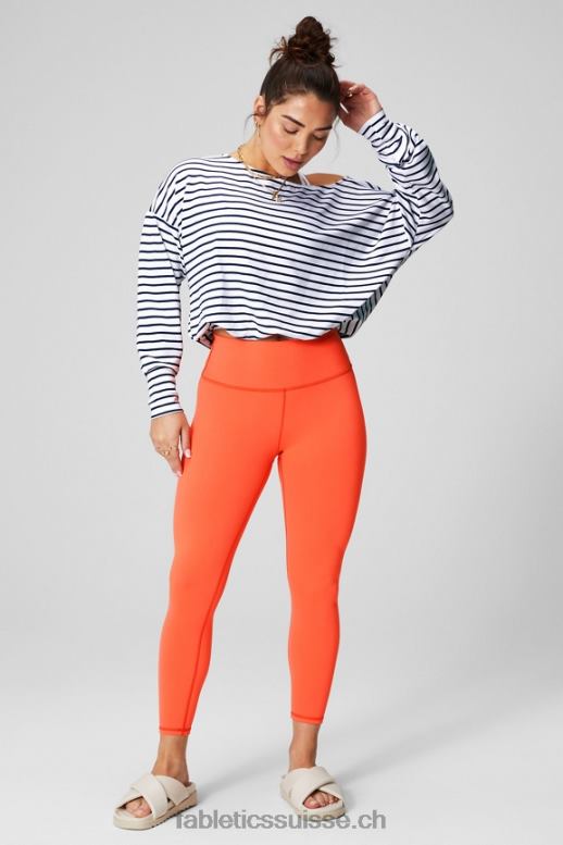 femmes pull à épaules dénudées en tissu éponge de luxe B0B6R2422 rayure française/orange passion Fabletics