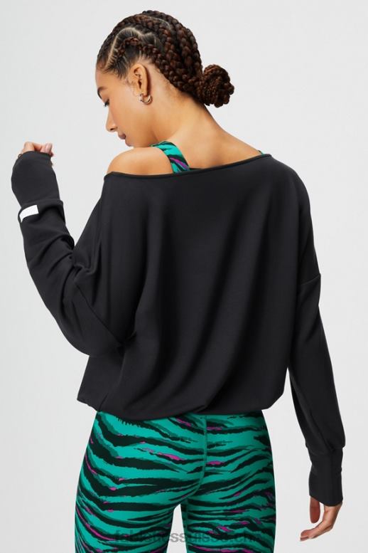 femmes pull à épaules dénudées en tissu éponge de luxe B0B6R2423 noir Fabletics