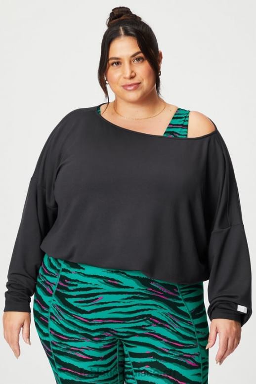 femmes pull à épaules dénudées en tissu éponge de luxe B0B6R2424 noir Fabletics