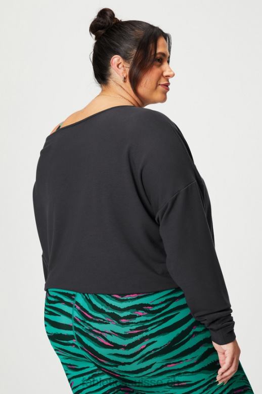 femmes pull à épaules dénudées en tissu éponge de luxe B0B6R2424 noir Fabletics