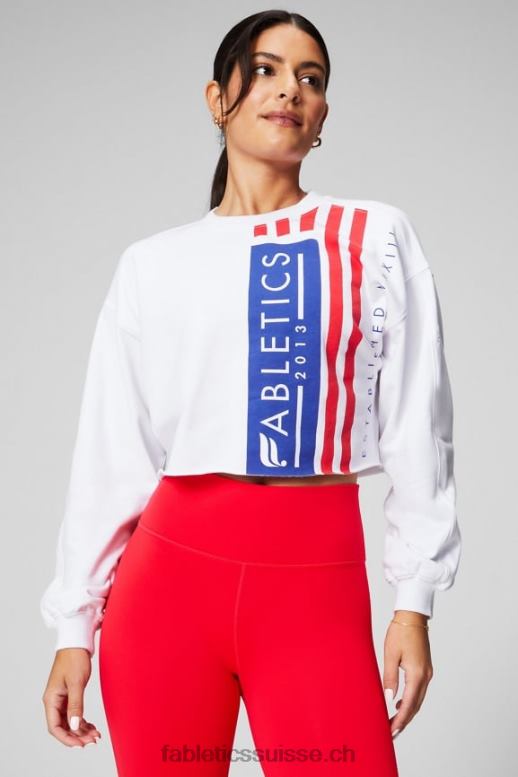 femmes ras du cou court B0B6R2433 blanc classique/graphique Fabletics