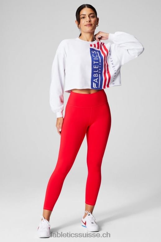 femmes ras du cou court B0B6R2433 blanc classique/graphique Fabletics