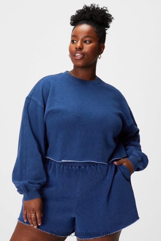 femmes ras du cou court B0B6R2435 indigo lavé Fabletics