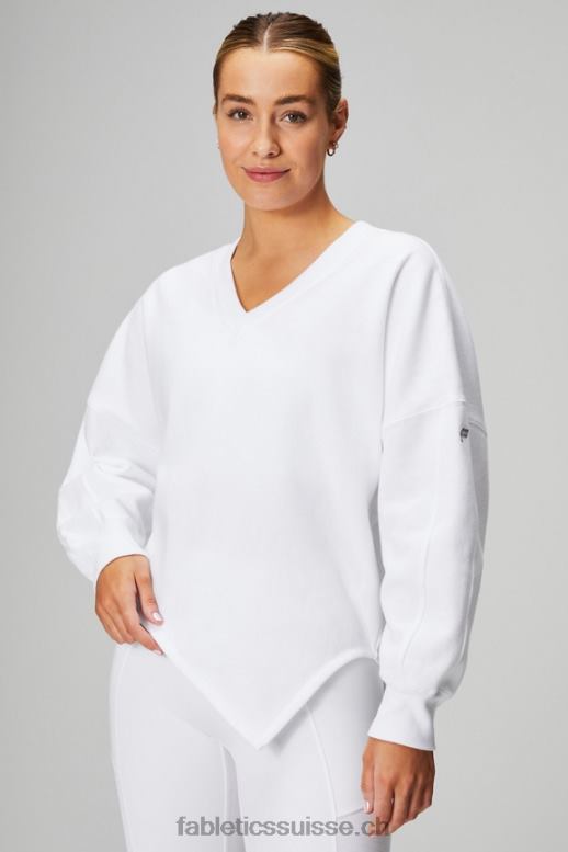 femmes sweat asymétrique en polaire forever B0B6R2461 blanc classique/gris minéral Fabletics