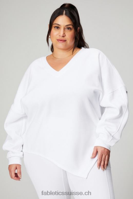 femmes sweat asymétrique en polaire forever B0B6R2462 blanc classique/gris minéral Fabletics