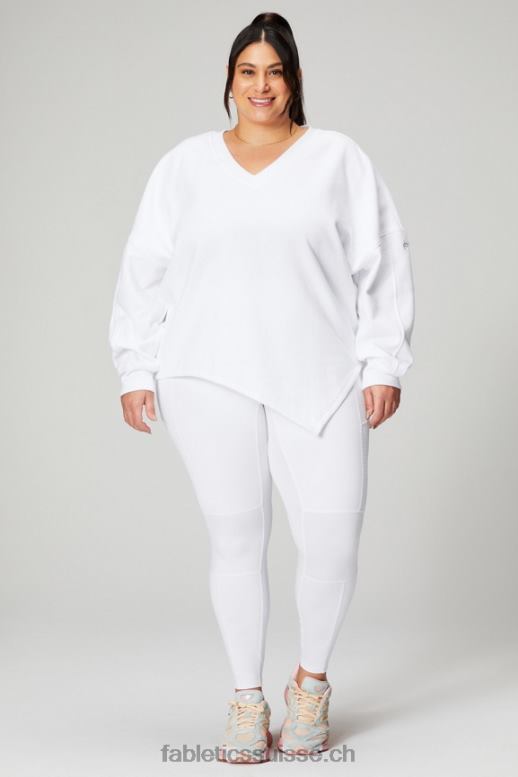 femmes sweat asymétrique en polaire forever B0B6R2462 blanc classique/gris minéral Fabletics