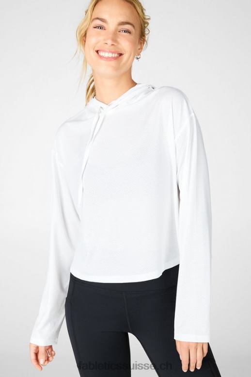 femmes sweat à capuche court Kaia B0B6R2561 blanc Fabletics