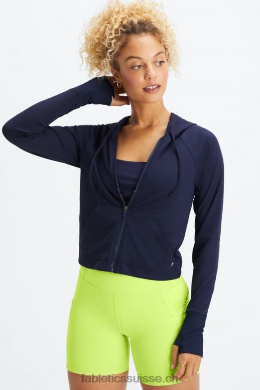 femmes sweat à capuche court Oasis B0B6R2448 bleu marine profond Fabletics