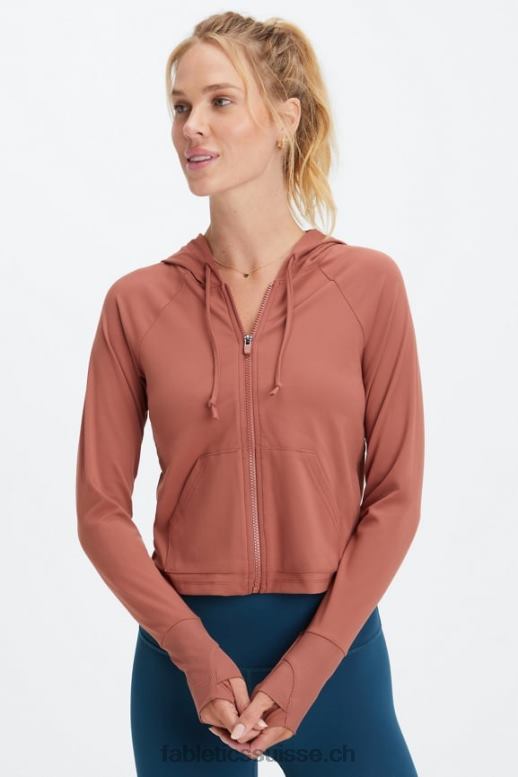 femmes sweat à capuche court Oasis B0B6R2449 acajou Fabletics