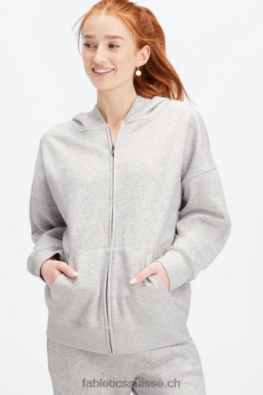 femmes sweat à capuche entièrement zippé B0B6R2660 gris clair chiné Fabletics
