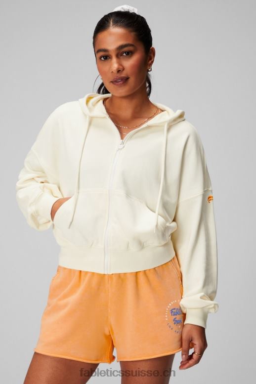 femmes sweat à capuche rétréci B0B6R2442 crème/graphique Fabletics