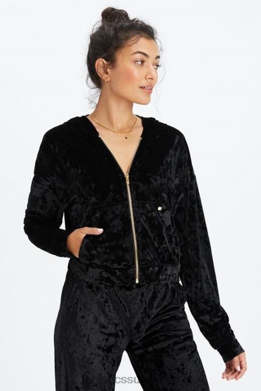 femmes sweat à capuche zippé en velours frappé B0B6R2484 noir Fabletics