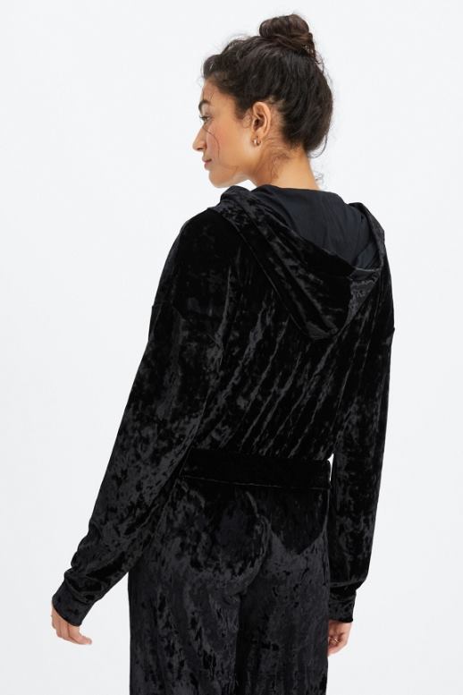 femmes sweat à capuche zippé en velours frappé B0B6R2484 noir Fabletics