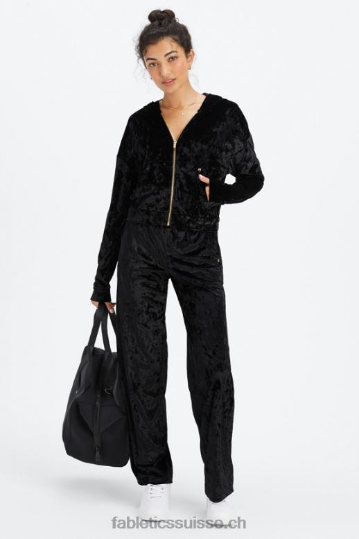 femmes sweat à capuche zippé en velours frappé B0B6R2484 noir Fabletics