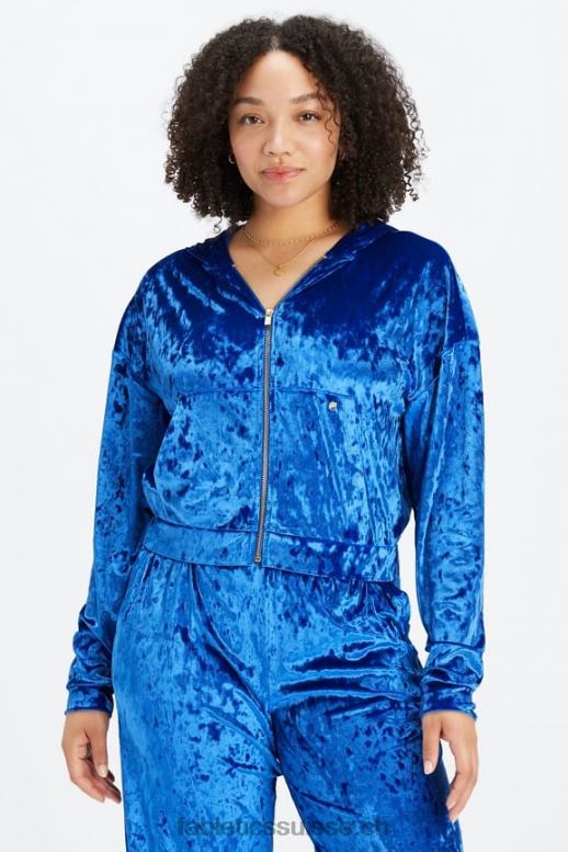 femmes sweat à capuche zippé en velours frappé B0B6R2486 céleste Fabletics