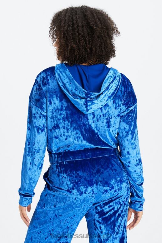 femmes sweat à capuche zippé en velours frappé B0B6R2486 céleste Fabletics