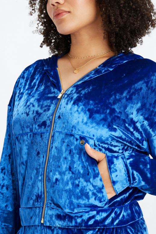 femmes sweat à capuche zippé en velours frappé B0B6R2486 céleste Fabletics