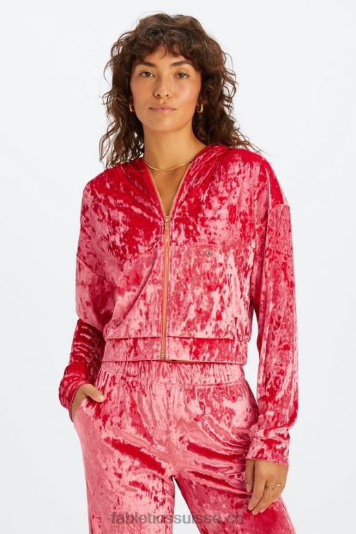 femmes sweat à capuche zippé en velours frappé B0B6R2487 rouge fraise Fabletics