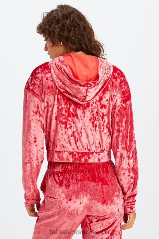 femmes sweat à capuche zippé en velours frappé B0B6R2487 rouge fraise Fabletics