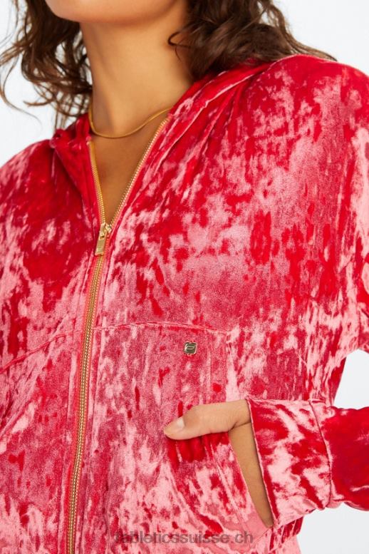 femmes sweat à capuche zippé en velours frappé B0B6R2487 rouge fraise Fabletics