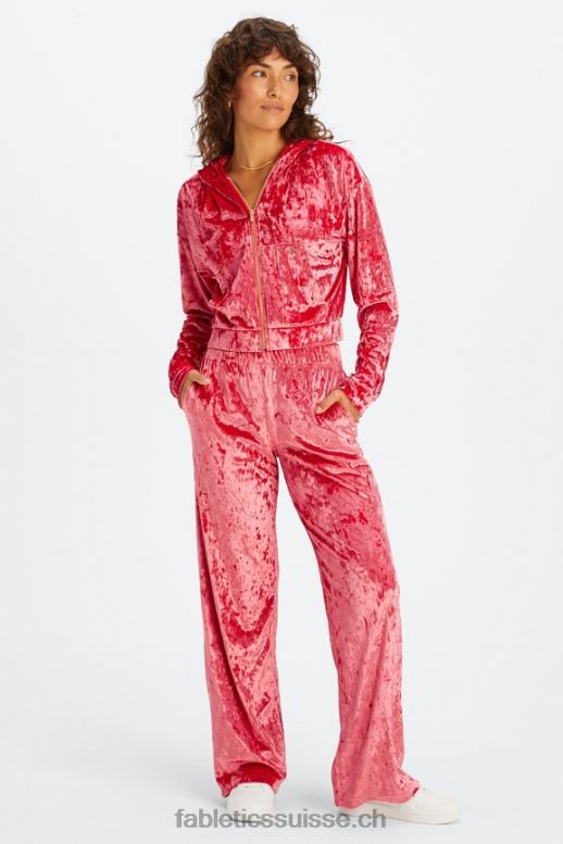 femmes sweat à capuche zippé en velours frappé B0B6R2487 rouge fraise Fabletics