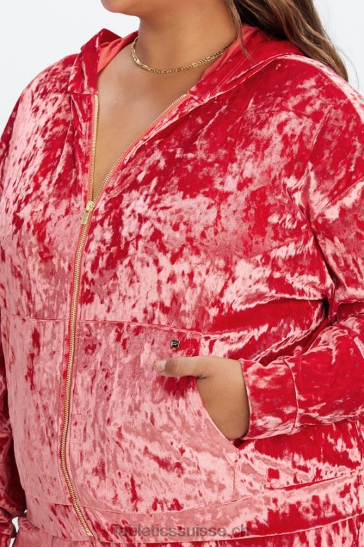 femmes sweat à capuche zippé en velours frappé B0B6R2488 rouge fraise Fabletics
