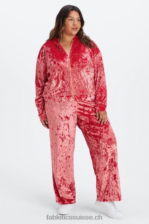 femmes sweat à capuche zippé en velours frappé B0B6R2488 rouge fraise Fabletics