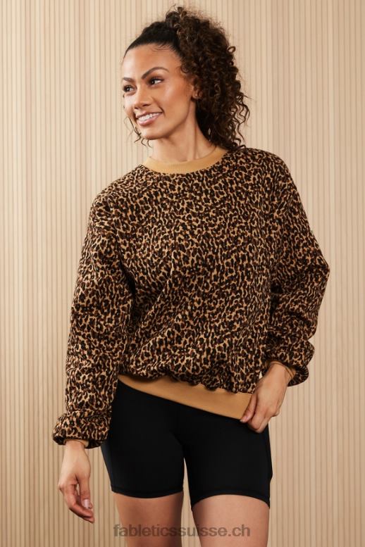 femmes sweat à col ras du cou en molleton forever B0B6R2455 Ondulé guépard/sorbet citron vert Fabletics