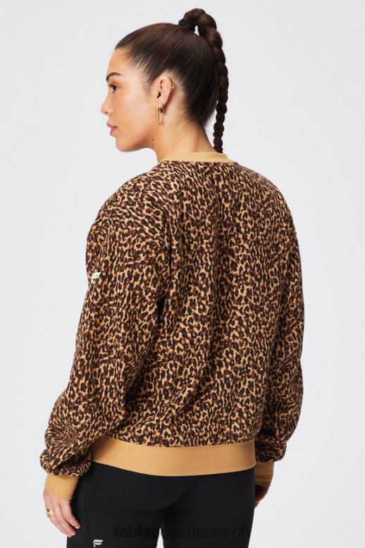 femmes sweat à col ras du cou en molleton forever B0B6R2455 Ondulé guépard/sorbet citron vert Fabletics
