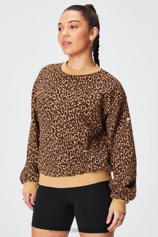 femmes sweat à col ras du cou en molleton forever B0B6R2455 Ondulé guépard/sorbet citron vert Fabletics