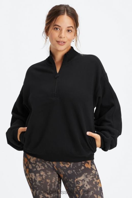 femmes sweat molleton 1/2 zip pour toujours B0B6R2499 noir/étain Fabletics