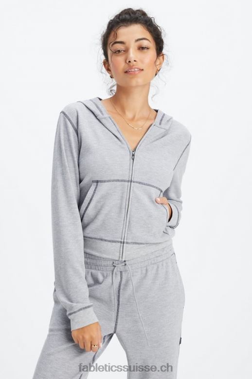 femmes sweat zippé à capuche gaufré B0B6R2496 gris classique chiné/étain Fabletics