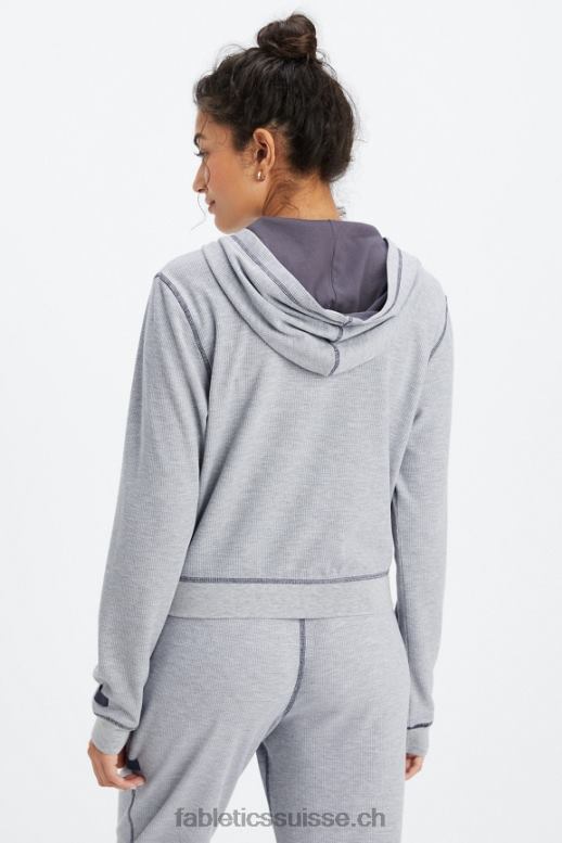 femmes sweat zippé à capuche gaufré B0B6R2496 gris classique chiné/étain Fabletics