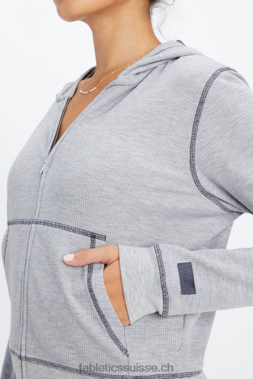 femmes sweat zippé à capuche gaufré B0B6R2496 gris classique chiné/étain Fabletics