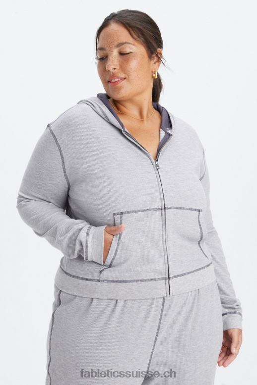 femmes sweat zippé à capuche gaufré B0B6R2497 gris classique chiné/étain Fabletics