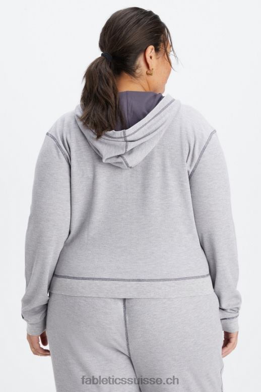 femmes sweat zippé à capuche gaufré B0B6R2497 gris classique chiné/étain Fabletics
