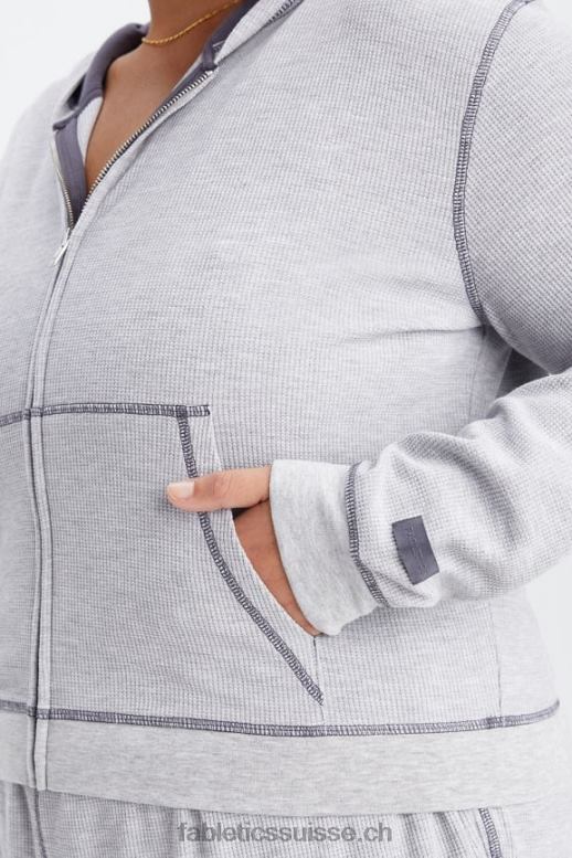 femmes sweat zippé à capuche gaufré B0B6R2497 gris classique chiné/étain Fabletics