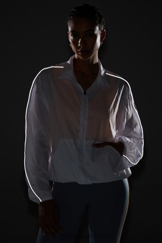 femmes coupe-vent poids mouche surdimensionné B0B6R2739 blanc classique/argent réfléchissant Fabletics