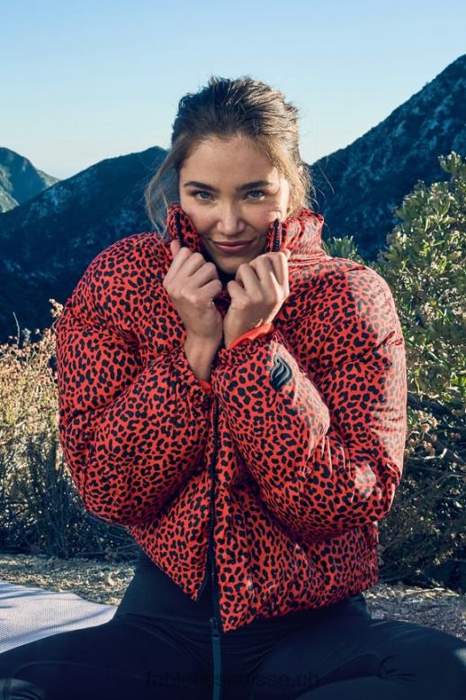 femmes doudoune courte Wander B0B6R2773 logo léopard classique/noir cerise électrique Fabletics