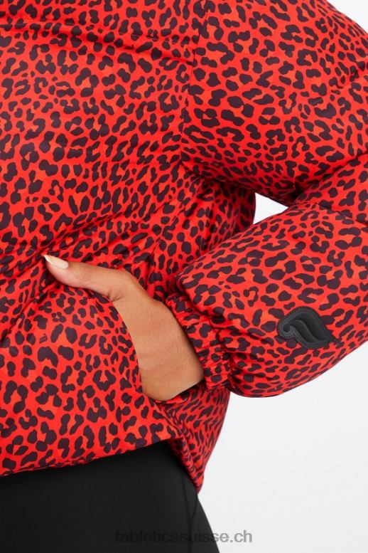 femmes doudoune courte Wander B0B6R2773 logo léopard classique/noir cerise électrique Fabletics
