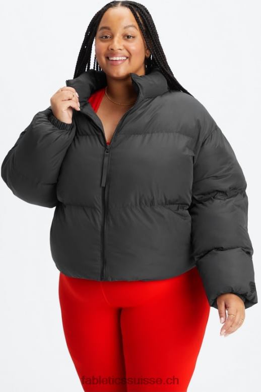 femmes doudoune courte Wander B0B6R2777 doublure logo noire Fabletics