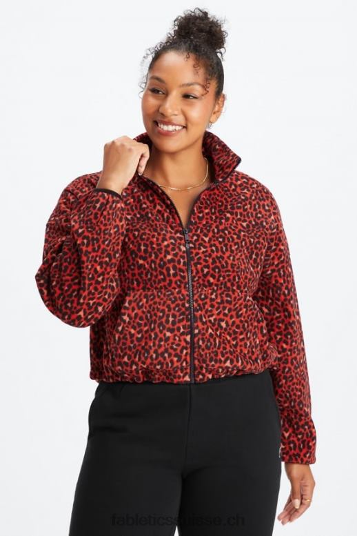 femmes polaire rayne zippée B0B6R2779 cerise électrique classique léopard/noir Fabletics