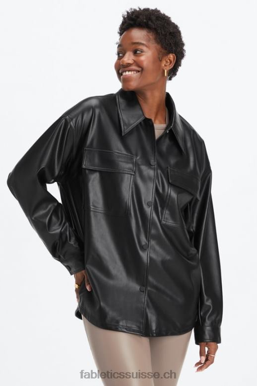 femmes veste-chemise oversize en cuir vegan B0B6R2800 noir Fabletics