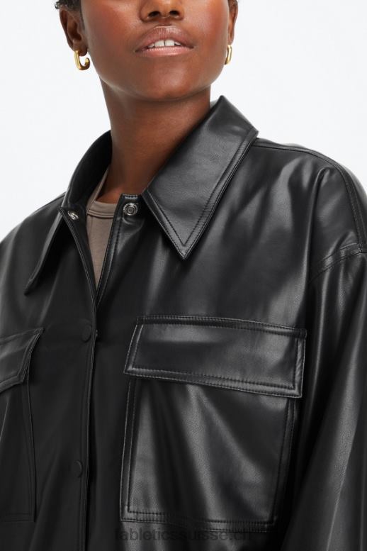 femmes veste-chemise oversize en cuir vegan B0B6R2800 noir Fabletics