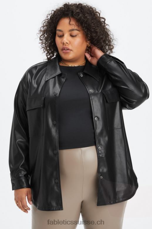 femmes veste-chemise oversize en cuir vegan B0B6R2801 noir Fabletics